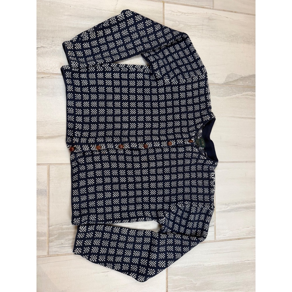 Vintage J Crew Navy Blue White Fair Isle Cotton Cardigan Sweater‎ Made in USA L